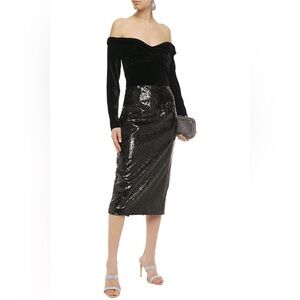 Marchesa Notte women dress velvet off-the-shoulder sequin skirt luxury designer